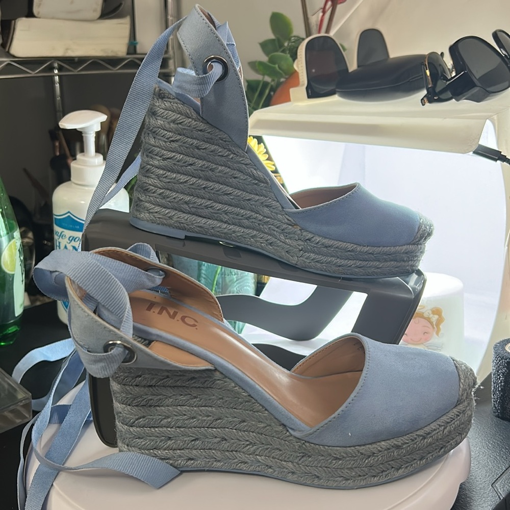 INC International Concepts Blue Espadrille Wedge Sandals - Picture 3 of 8